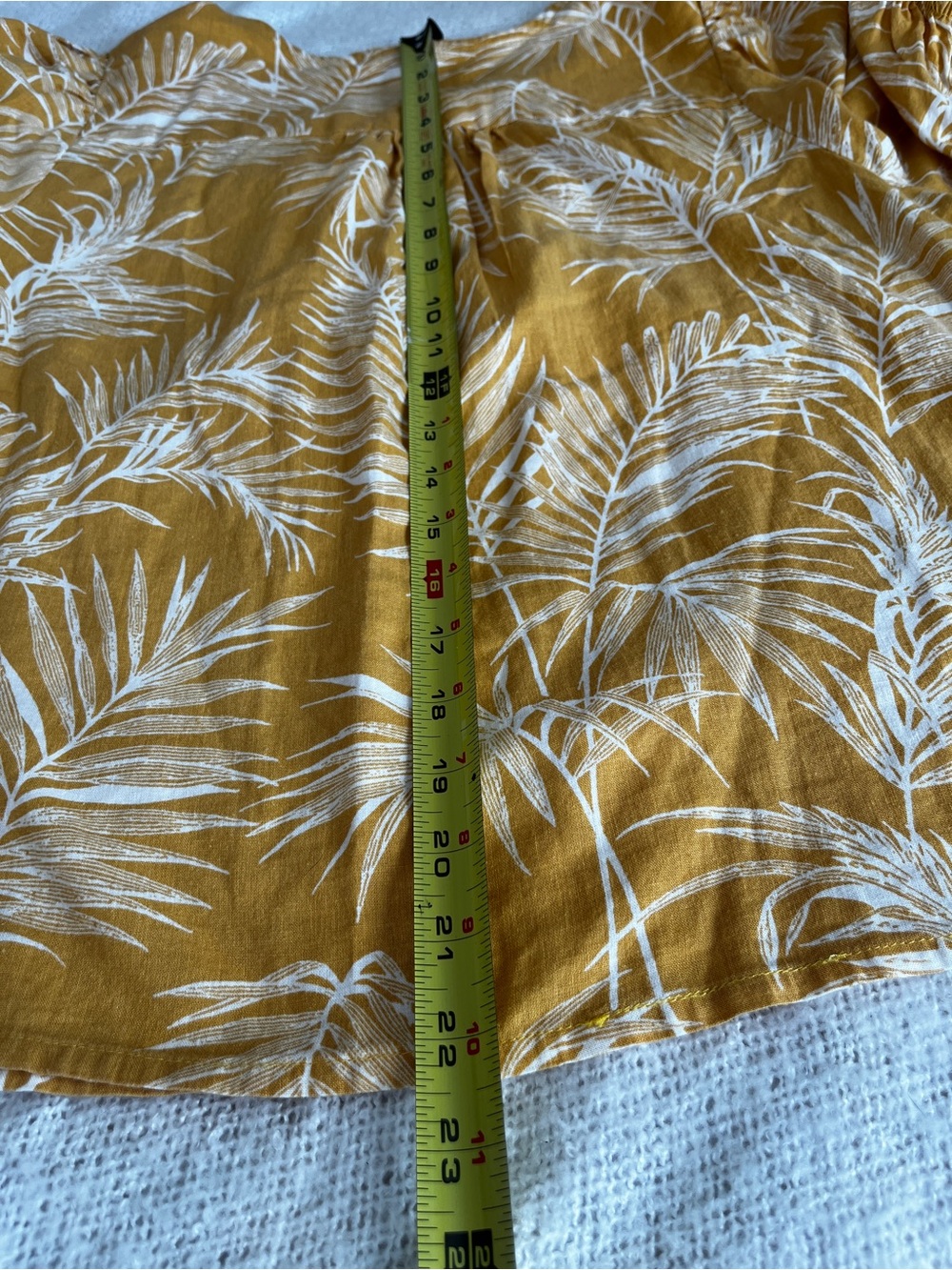 Sigrid Olsen Mustard PalmPrint Puff Sleeve Top Linen Blend L Vacay Resort Fall - Picture 8 of 10